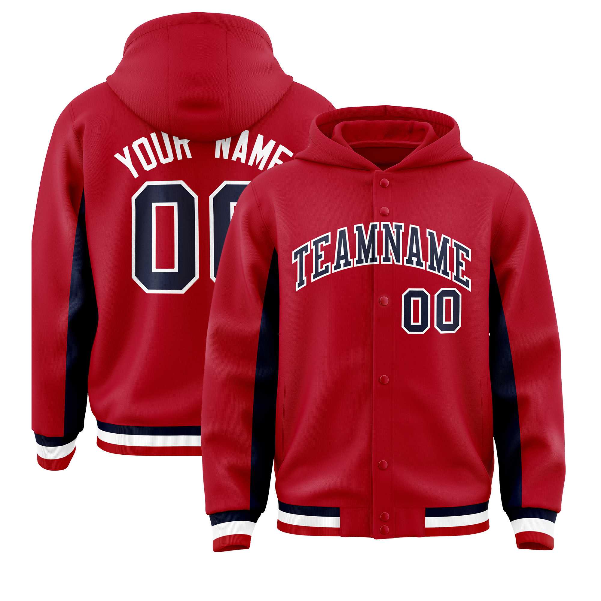 Custom Red Navy Color Block Varsity Full-Snap Letterman Jacket Hoodie| KXKSHOP