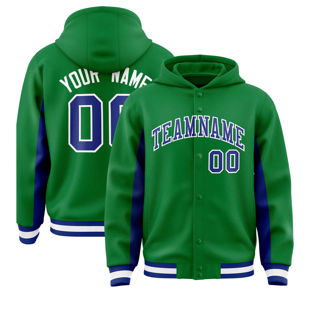 Custom Kelly Green Royal Color Block Varsity Full-Snap Letterman Jacket Hoodie| KXKSHOP