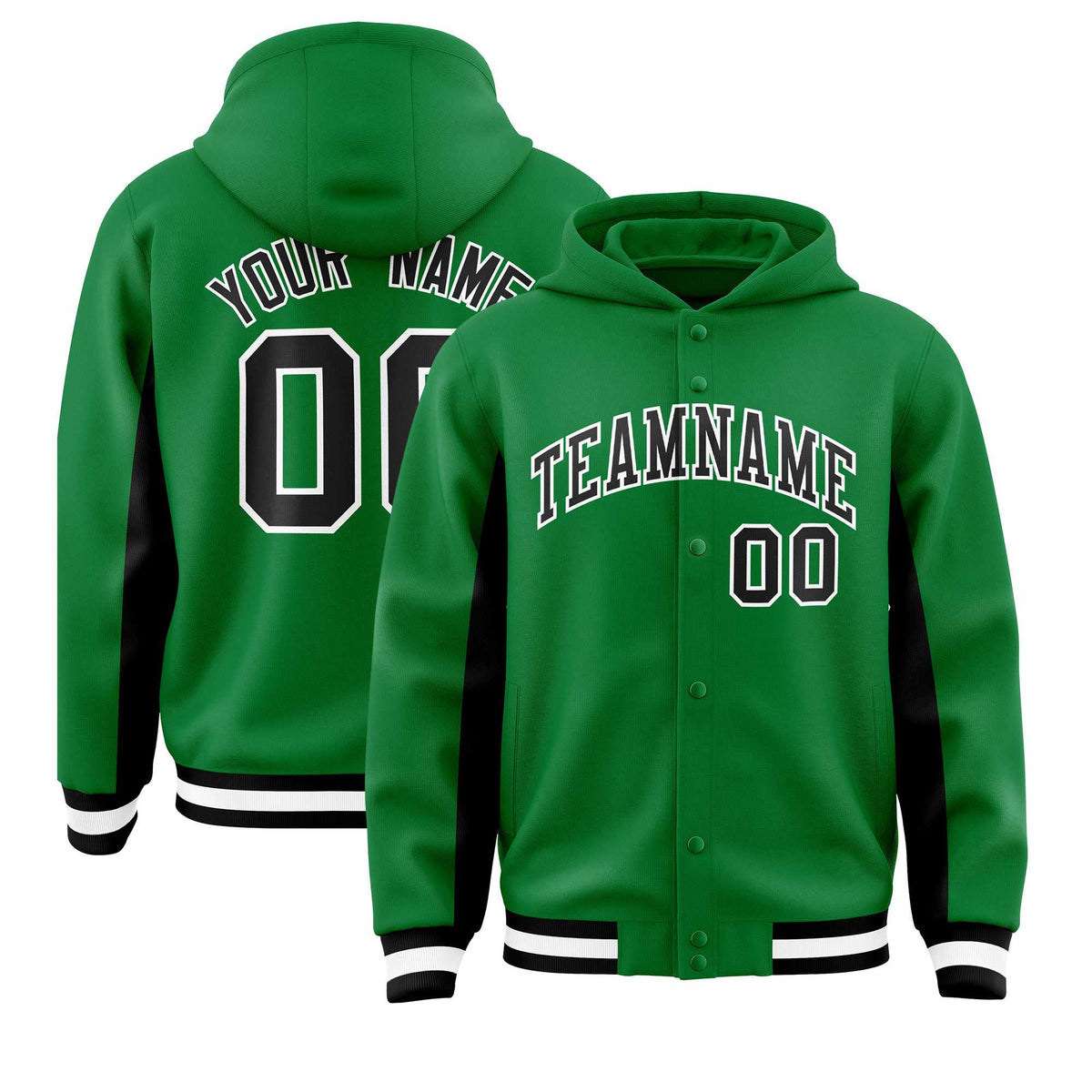 Custom Kelly Green Black Color Block Varsity Full-Snap Letterman Jacket Hoodie| KXKSHOP