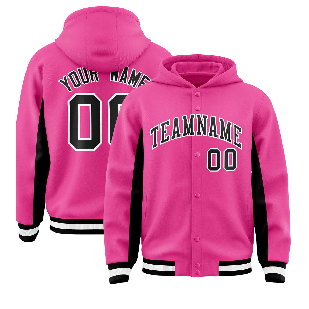 Custom Pink Black Color Block Varsity Full-Snap Letterman Jacket Hoodie| KXKSHOP