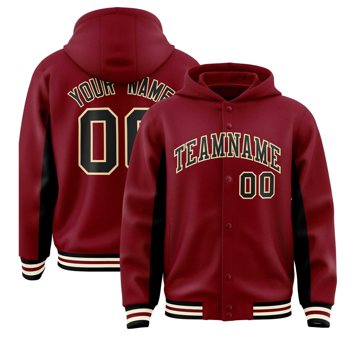 Custom Crimson Black Color Block Varsity Full-Snap Letterman Jacket Hoodie| KXKSHOP