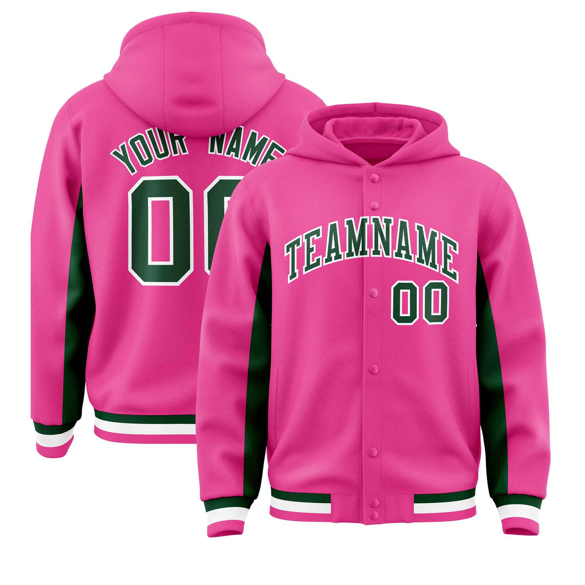 Custom Pink Green Color Block Varsity Full-Snap Letterman Jacket Hoodie| KXKSHOP