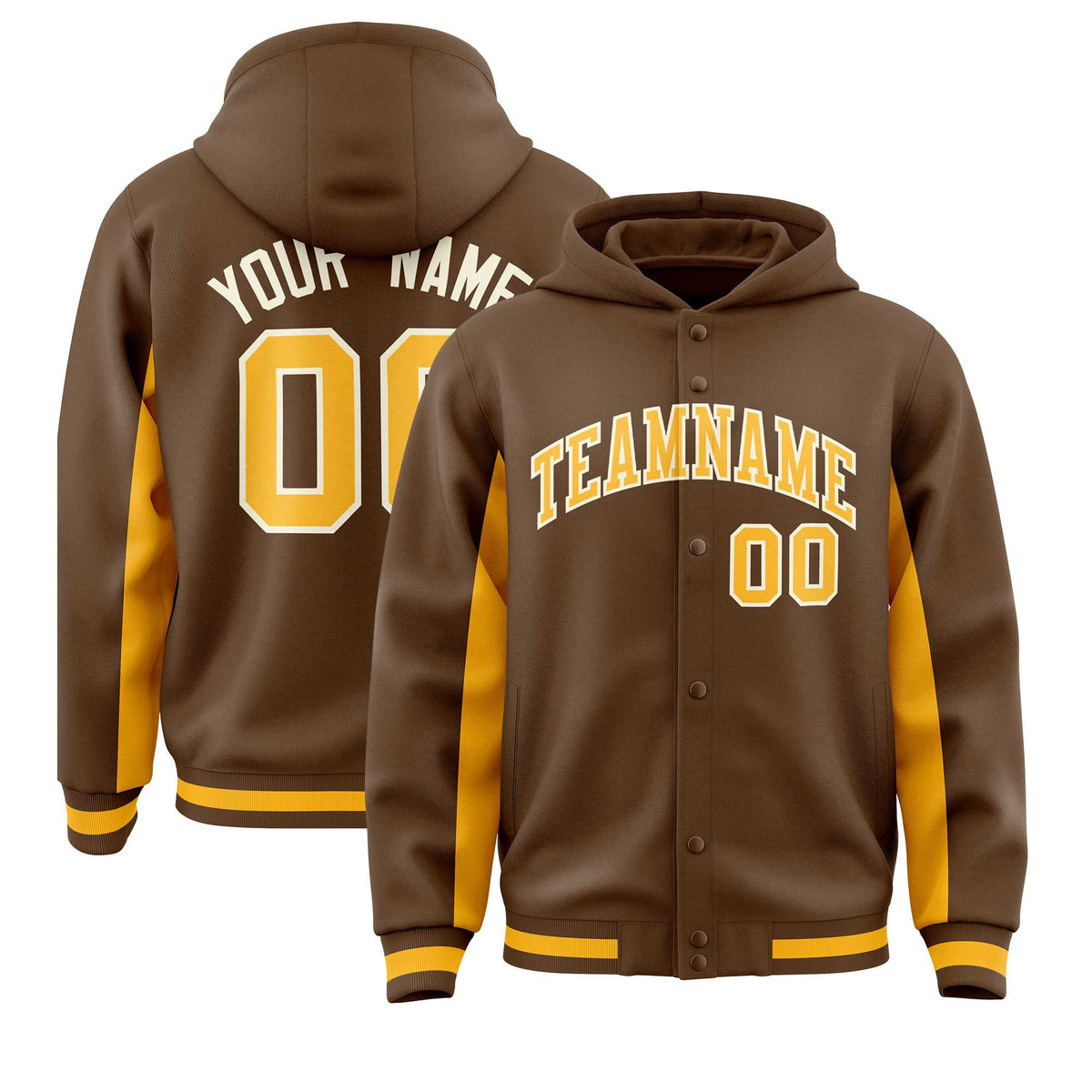 Custom Light Brown Gold Color Block Varsity Full-Snap Letterman Jacket Hoodie| KXKSHOP