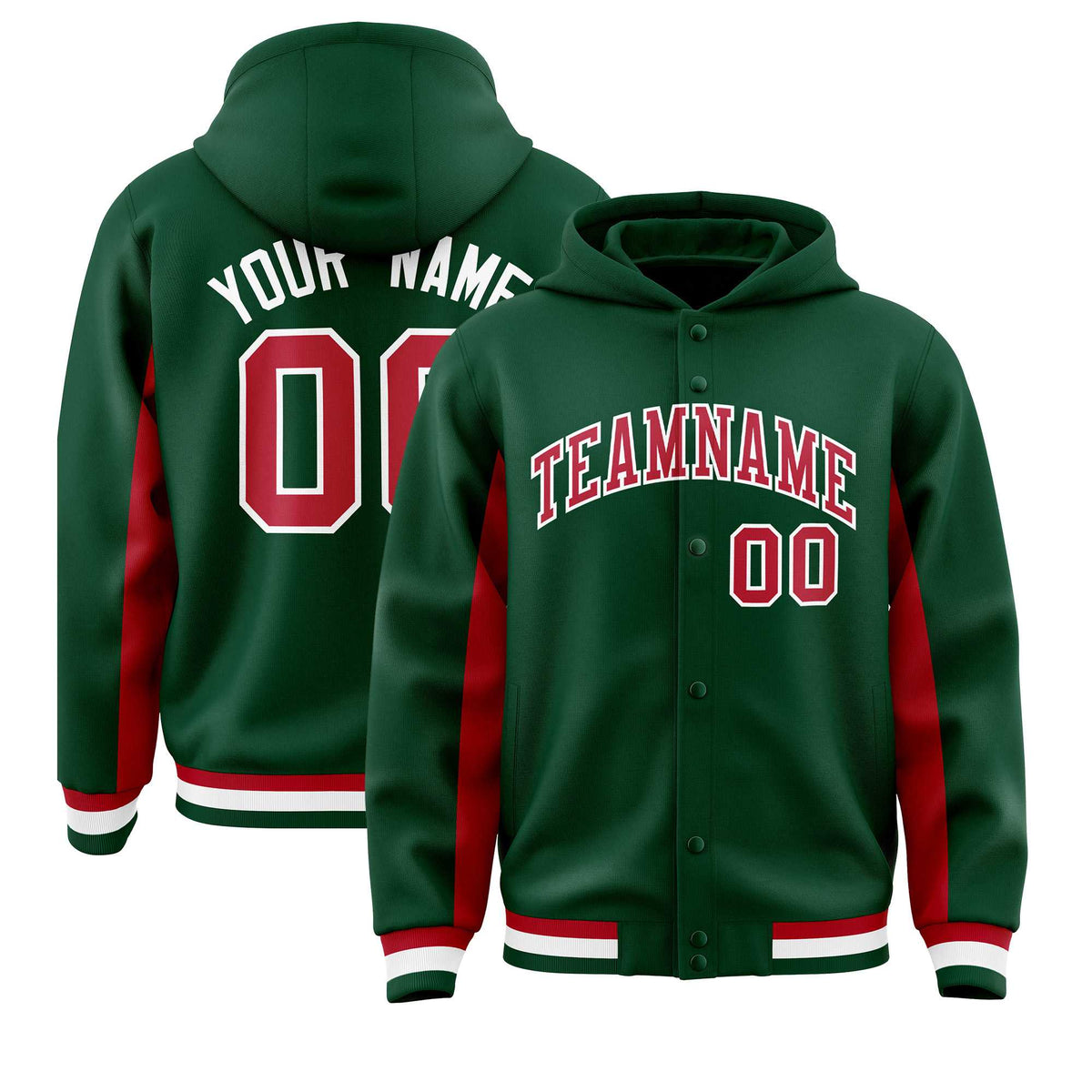Custom Green Red Color Block Varsity Full-Snap Letterman Jacket Hoodie| KXKSHOP