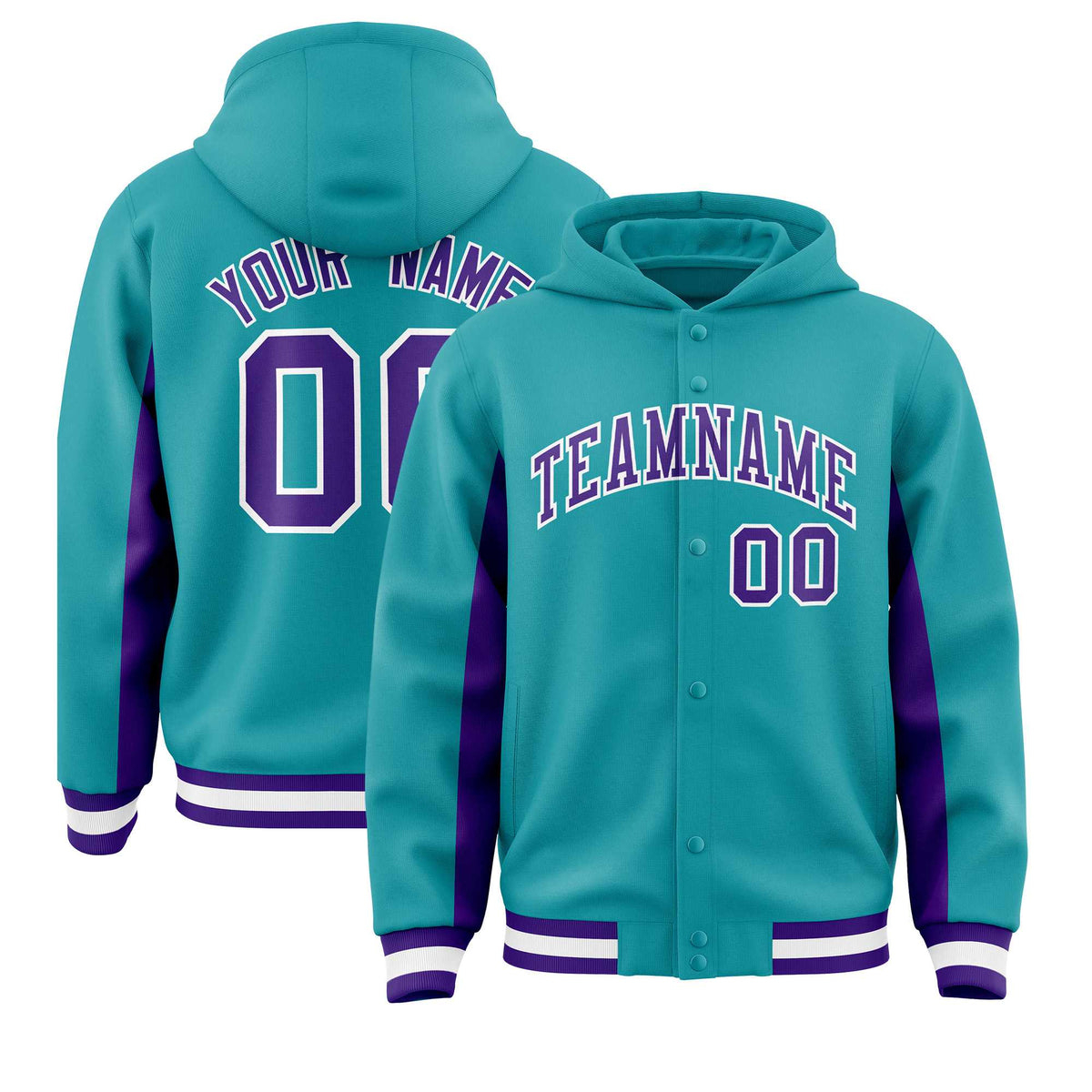 Custom Aqua Purple Color Block Varsity Full-Snap Letterman Jacket Hoodie| KXKSHOP