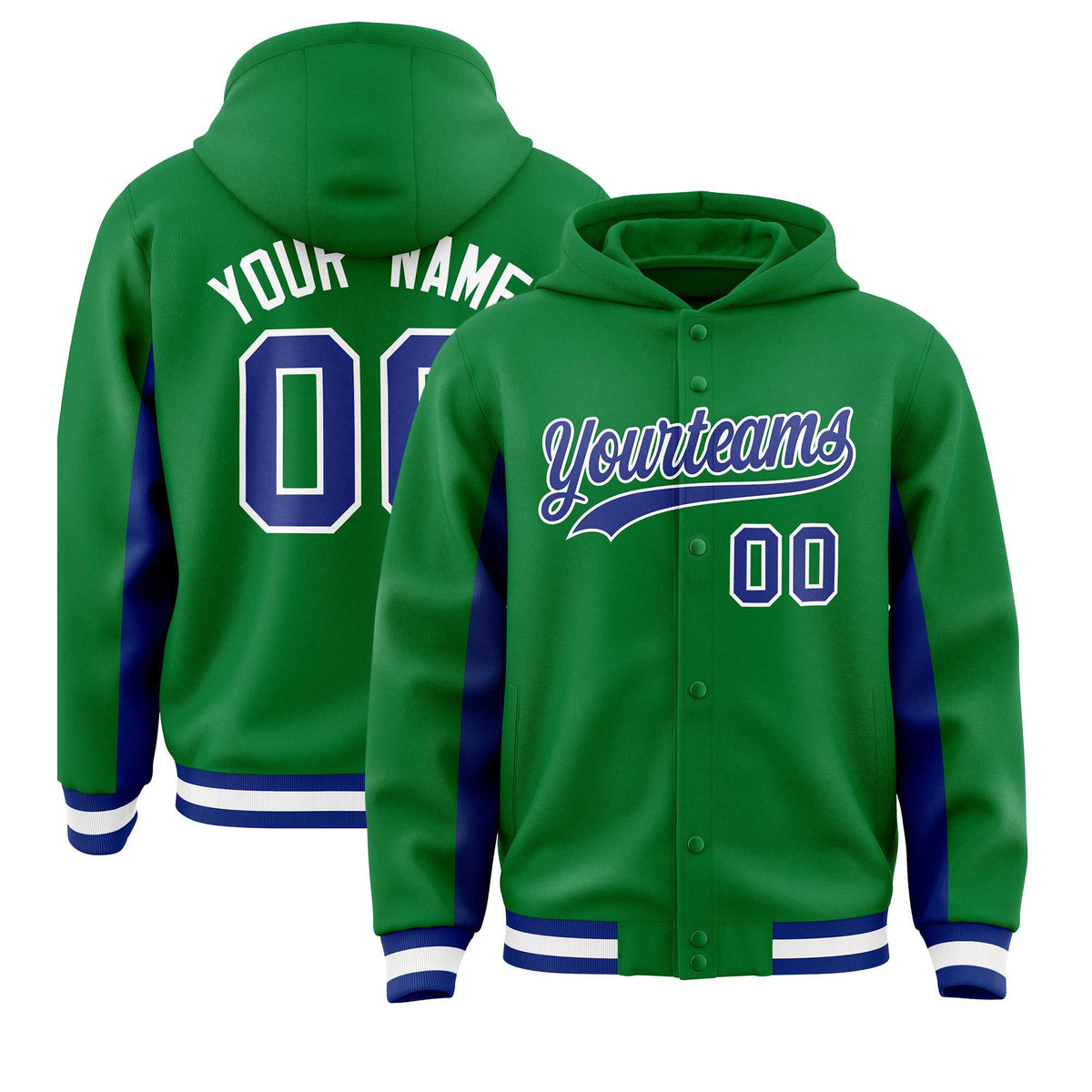 Custom Kelly Green Royal Color Block Varsity Full-Snap Letterman Jacket Hoodie| KXKSHOP
