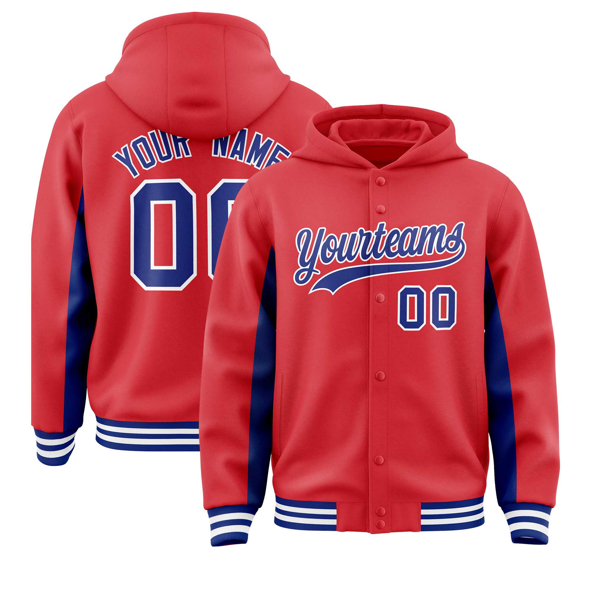 Custom Light Red Royal Color Block Varsity Full-Snap Letterman Jacket Hoodie| KXKSHOP
