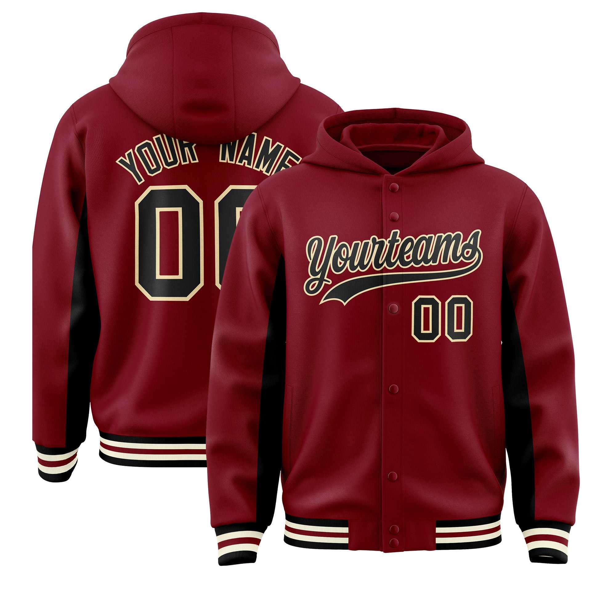 Custom Crimson Black Color Block Varsity Full-Snap Letterman Jacket Hoodie| KXKSHOP