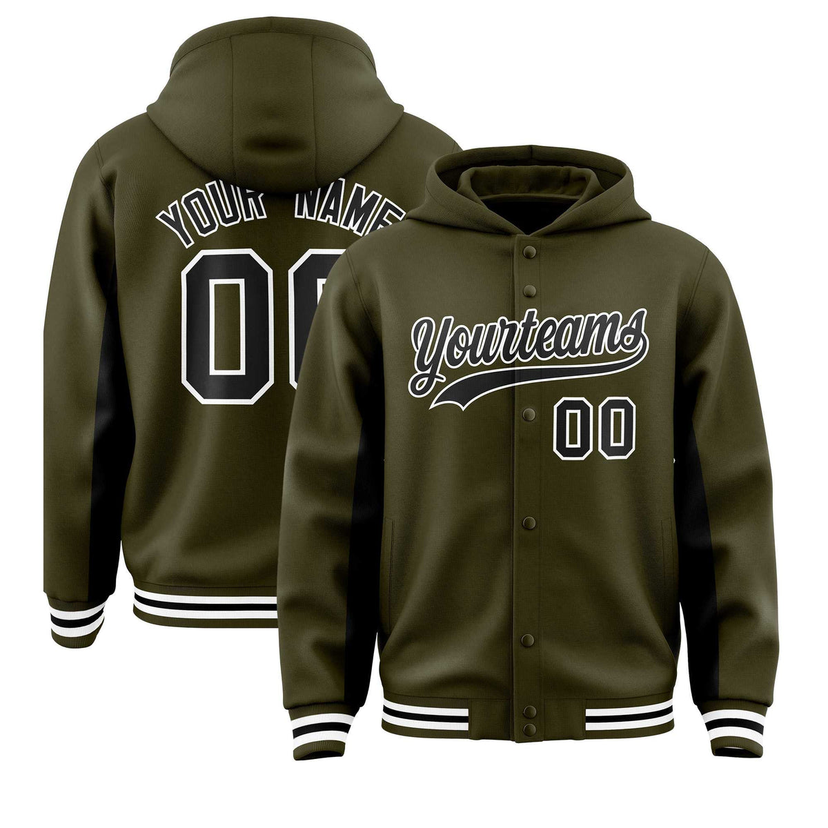 Custom Olive Black Color Block Varsity Full-Snap Letterman Jacket Hoodie| KXKSHOP