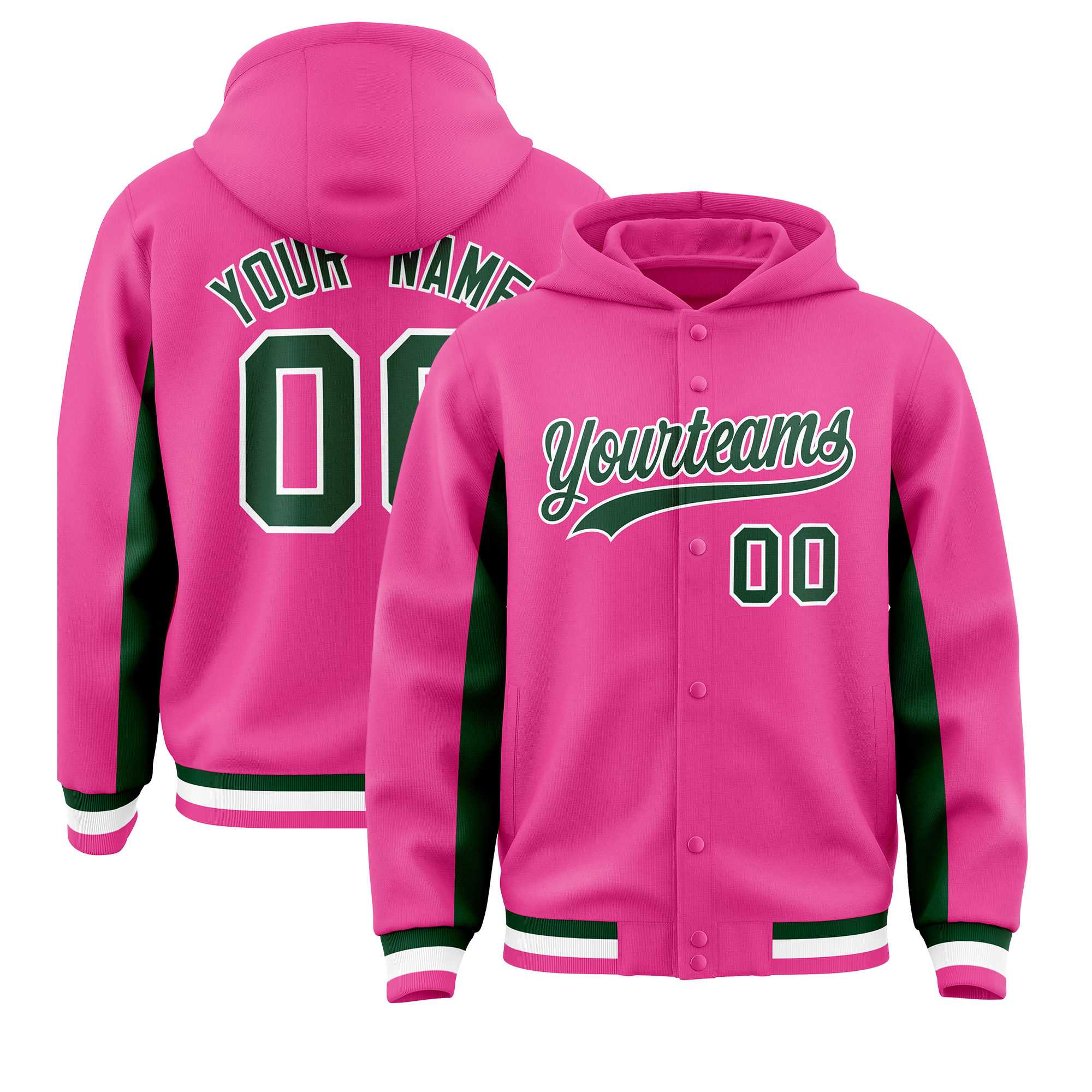 Custom Pink Green Color Block Varsity Full-Snap Letterman Jacket Hoodie| KXKSHOP