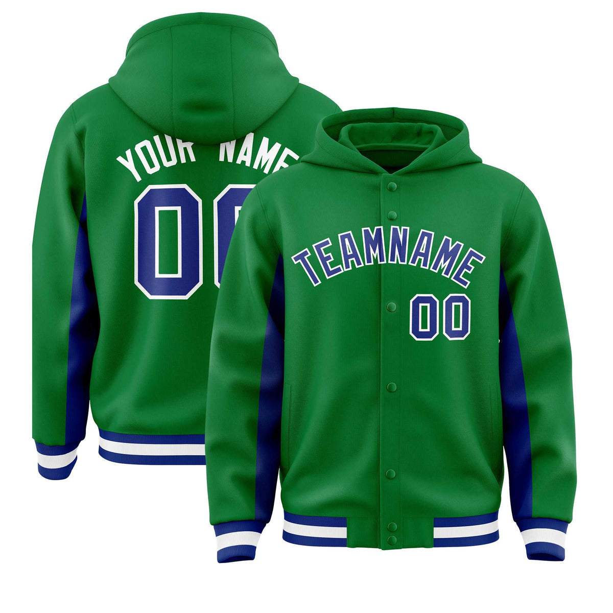 Custom Kelly Green Royal Color Block Varsity Full-Snap Letterman Jacket Hoodie| KXKSHOP