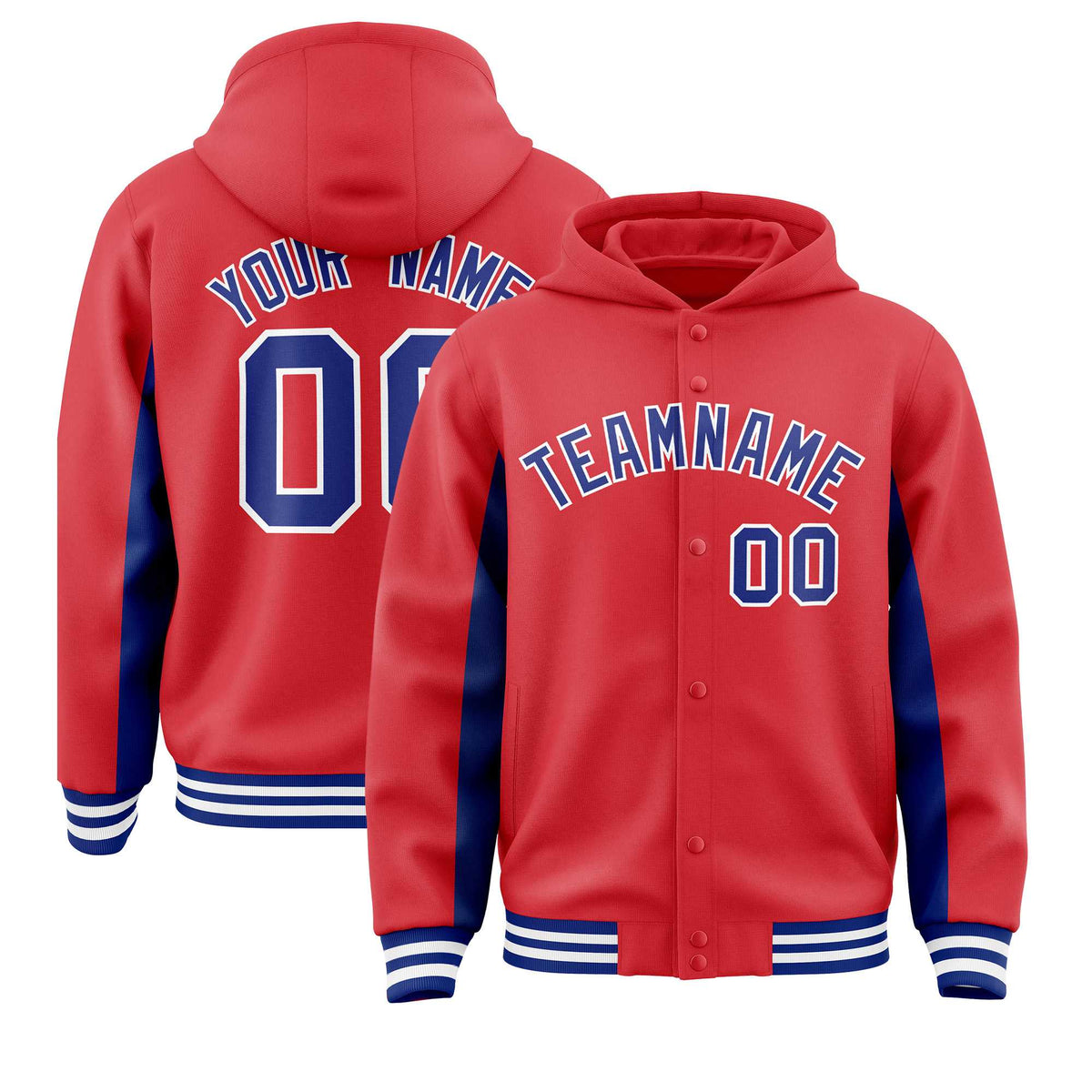 Custom Light Red Royal Color Block Varsity Full-Snap Letterman Jacket Hoodie| KXKSHOP