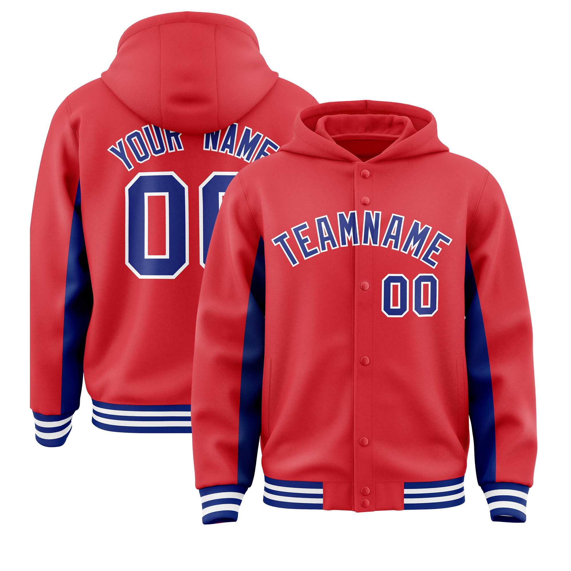 Custom Light Red Royal Color Block Varsity Full-Snap Letterman Jacket Hoodie| KXKSHOP