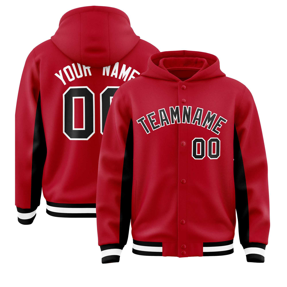 Custom Red Black Color Block Varsity Full-Snap Letterman Jacket Hoodie| KXKSHOP