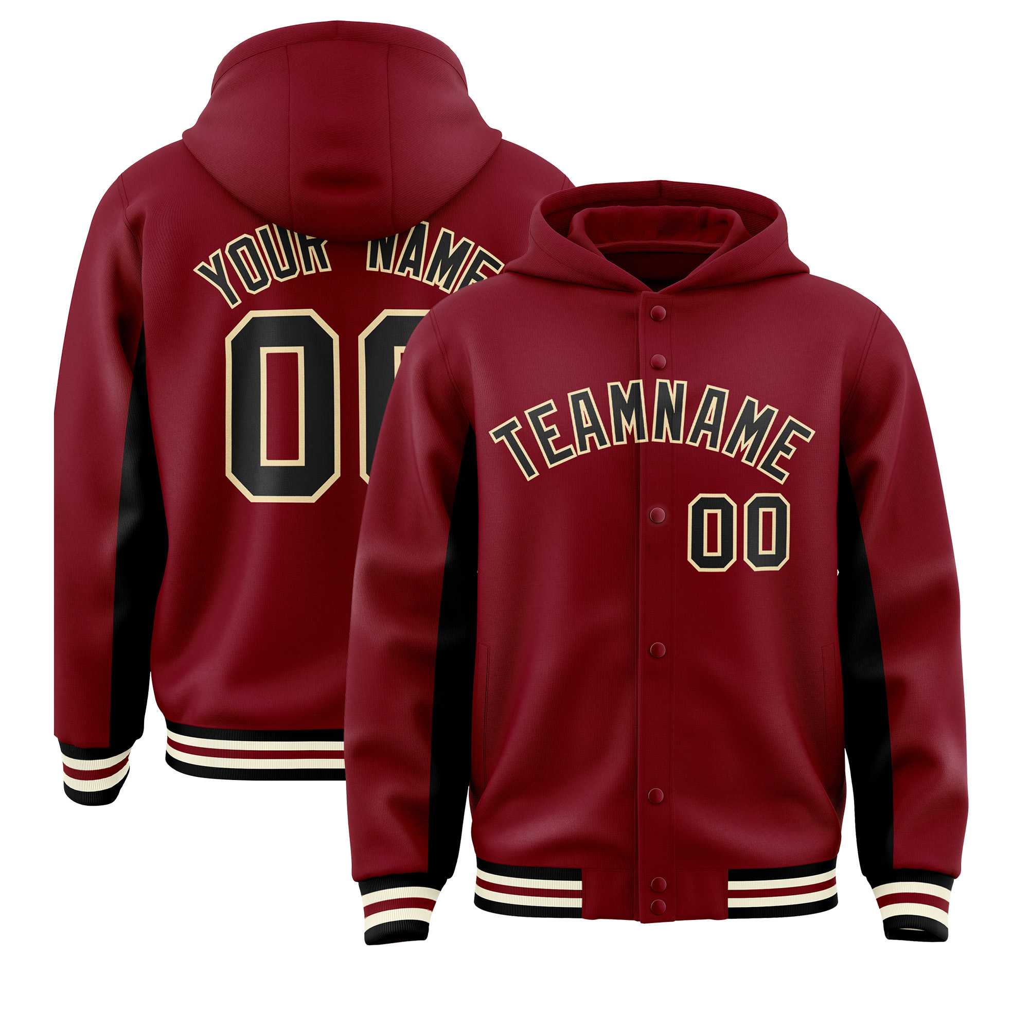 Custom Crimson Black Color Block Varsity Full-Snap Letterman Jacket Hoodie| KXKSHOP