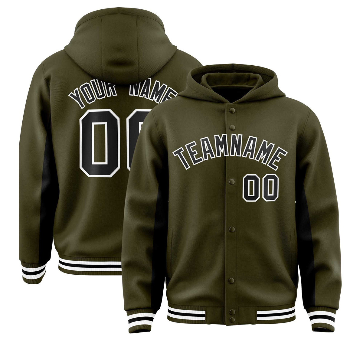 Custom Olive Black Color Block Varsity Full-Snap Letterman Jacket Hoodie| KXKSHOP