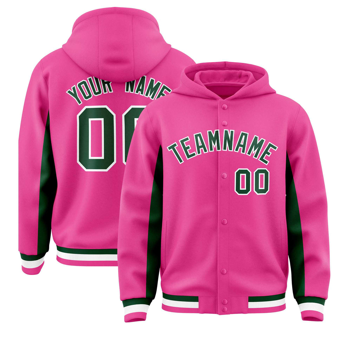 Custom Pink Green Color Block Varsity Full-Snap Letterman Jacket Hoodie| KXKSHOP