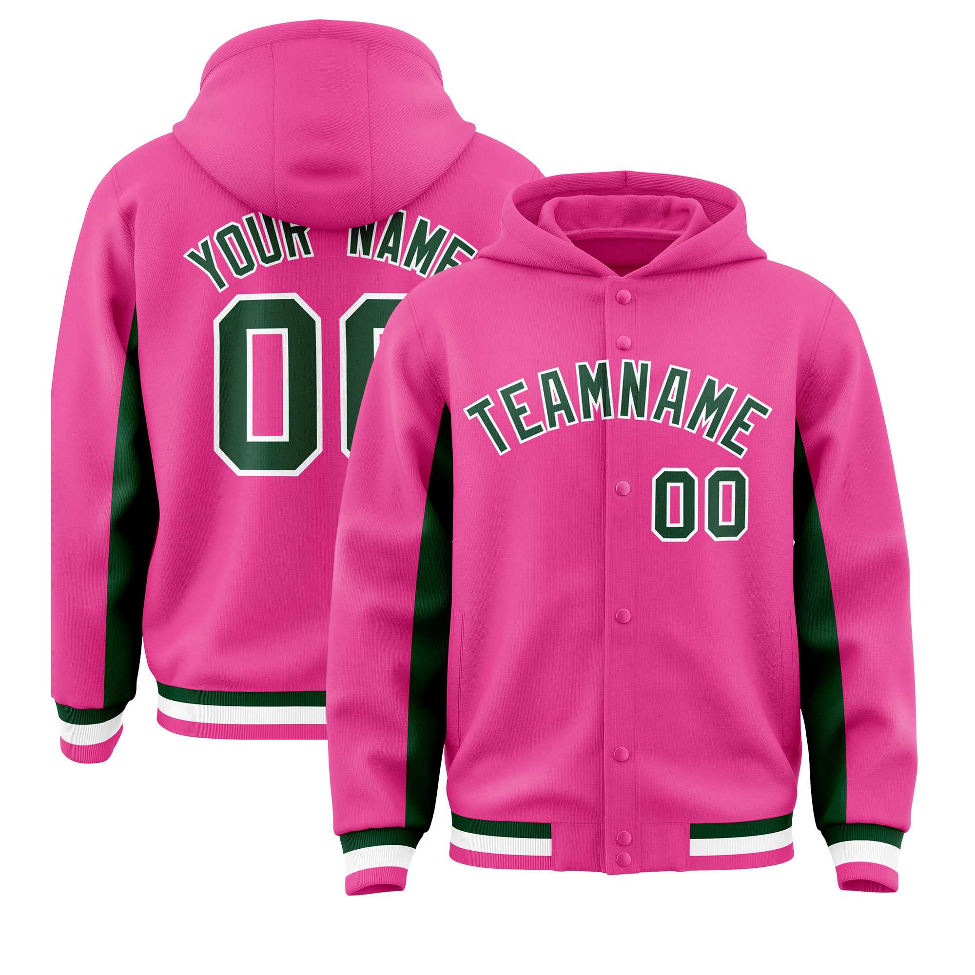Custom Pink Green Color Block Varsity Full-Snap Letterman Jacket Hoodie| KXKSHOP