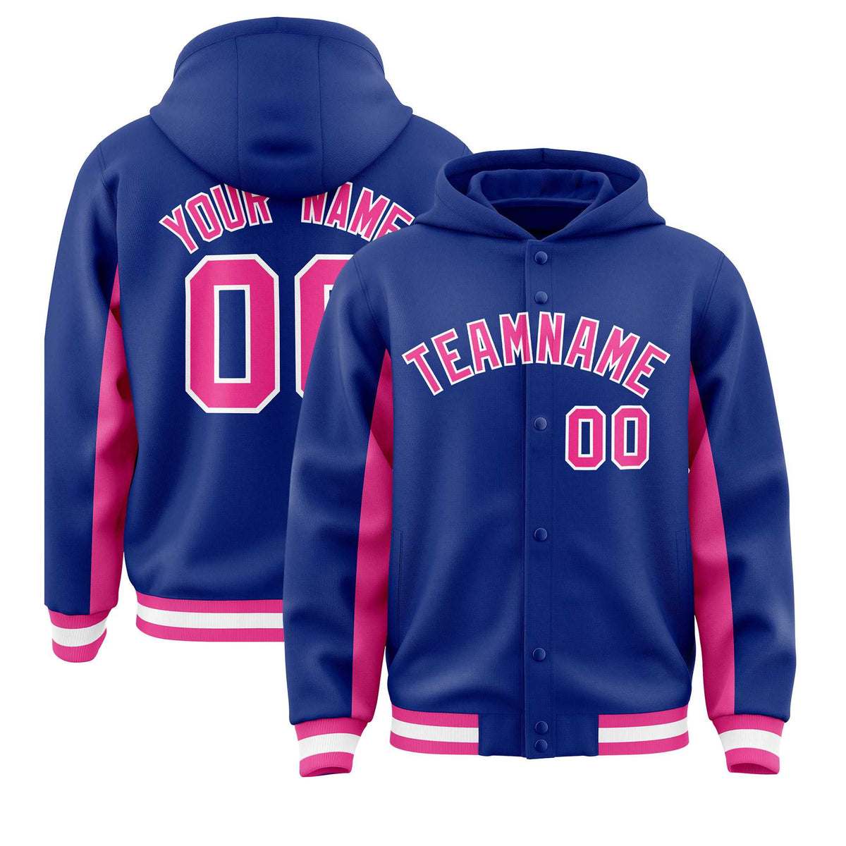 Custom Royal Pink Color Block Varsity Full-Snap Letterman Jacket Hoodie| KXKSHOP