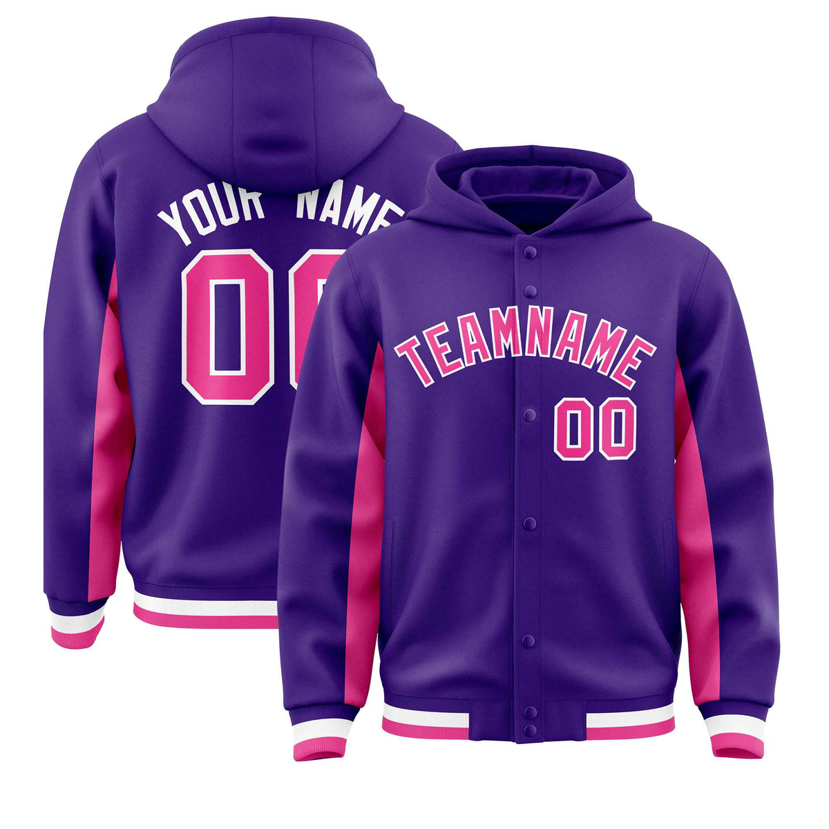 Custom Purple Pink Color Block Varsity Full-Snap Letterman Jacket Hoodie| KXKSHOP