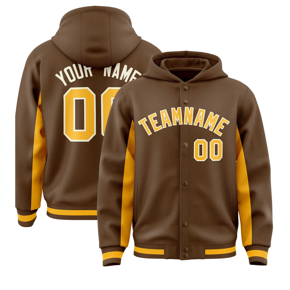 Custom Light Brown Gold Color Block Varsity Full-Snap Letterman Jacket Hoodie| KXKSHOP