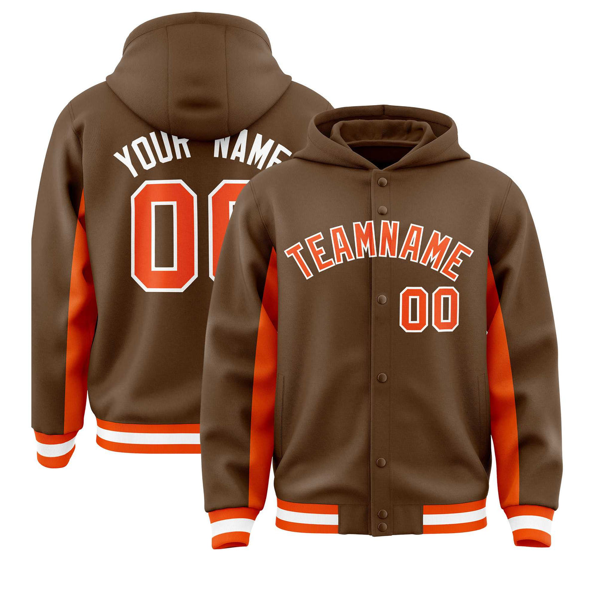 Custom Light Brown Orange Color Block Varsity Full-Snap Letterman Jacket Hoodie| KXKSHOP