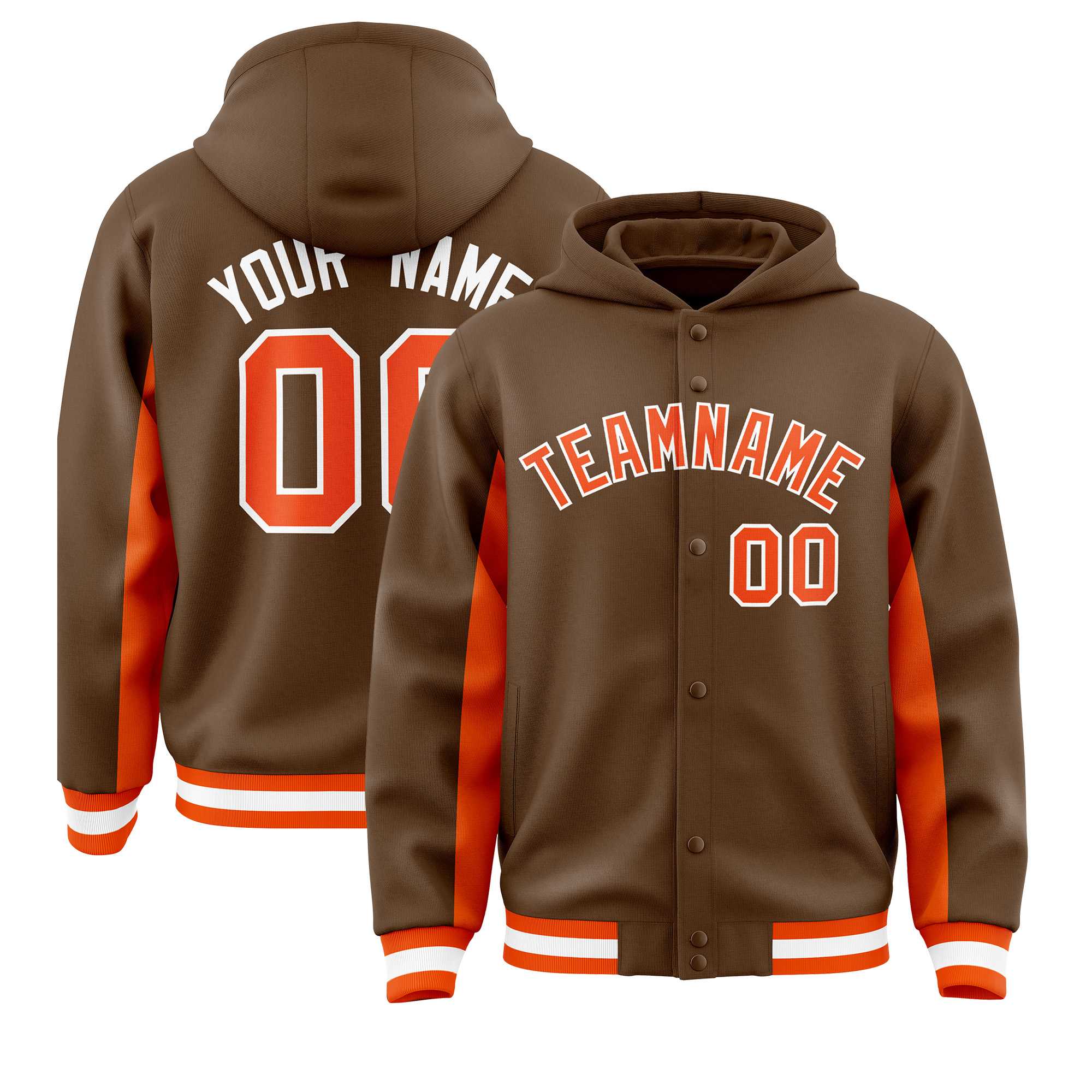 Custom Light Brown Orange Color Block Varsity Full-Snap Letterman Jacket Hoodie| KXKSHOP