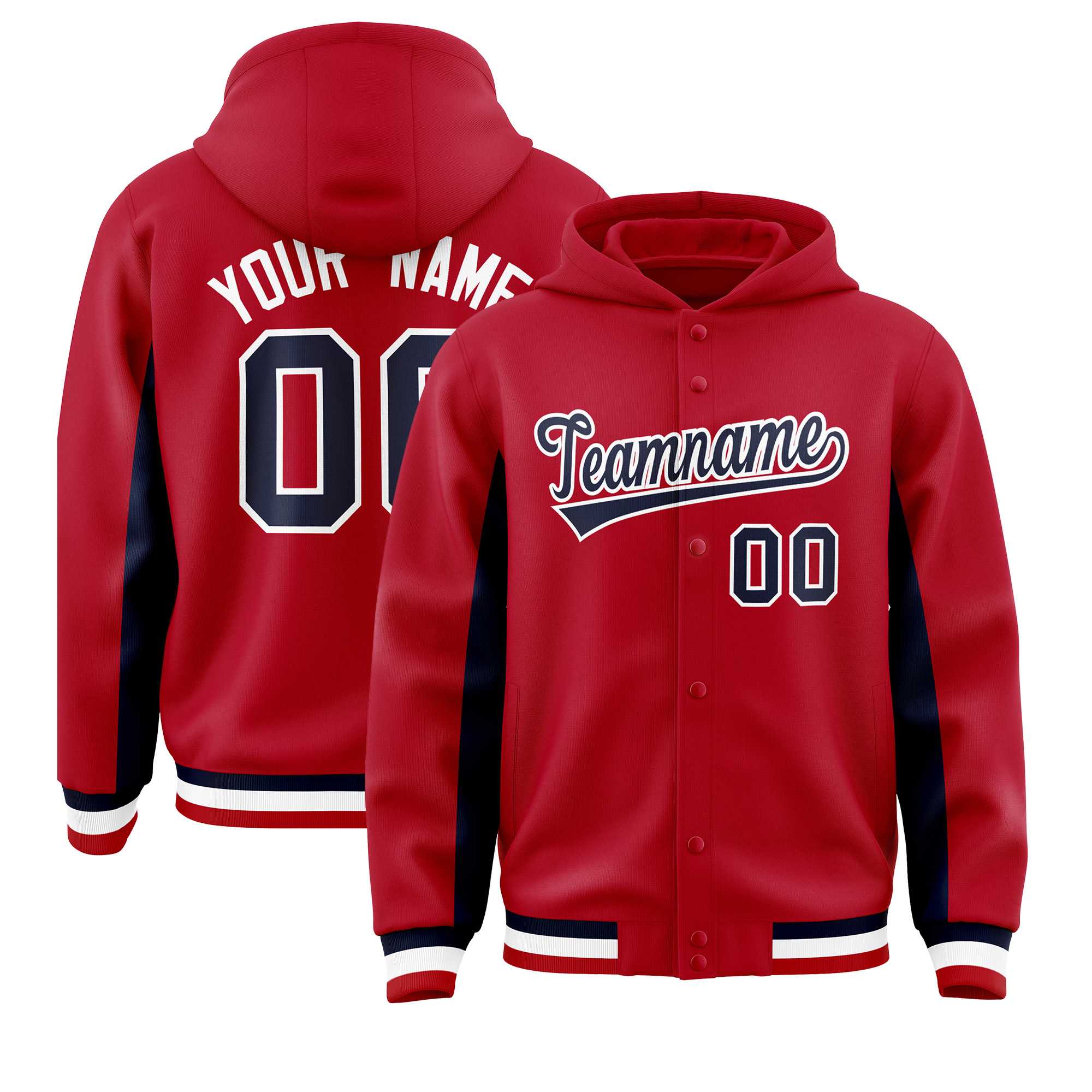 Custom Red Navy Color Block Varsity Full-Snap Letterman Jacket Hoodie| KXKSHOP