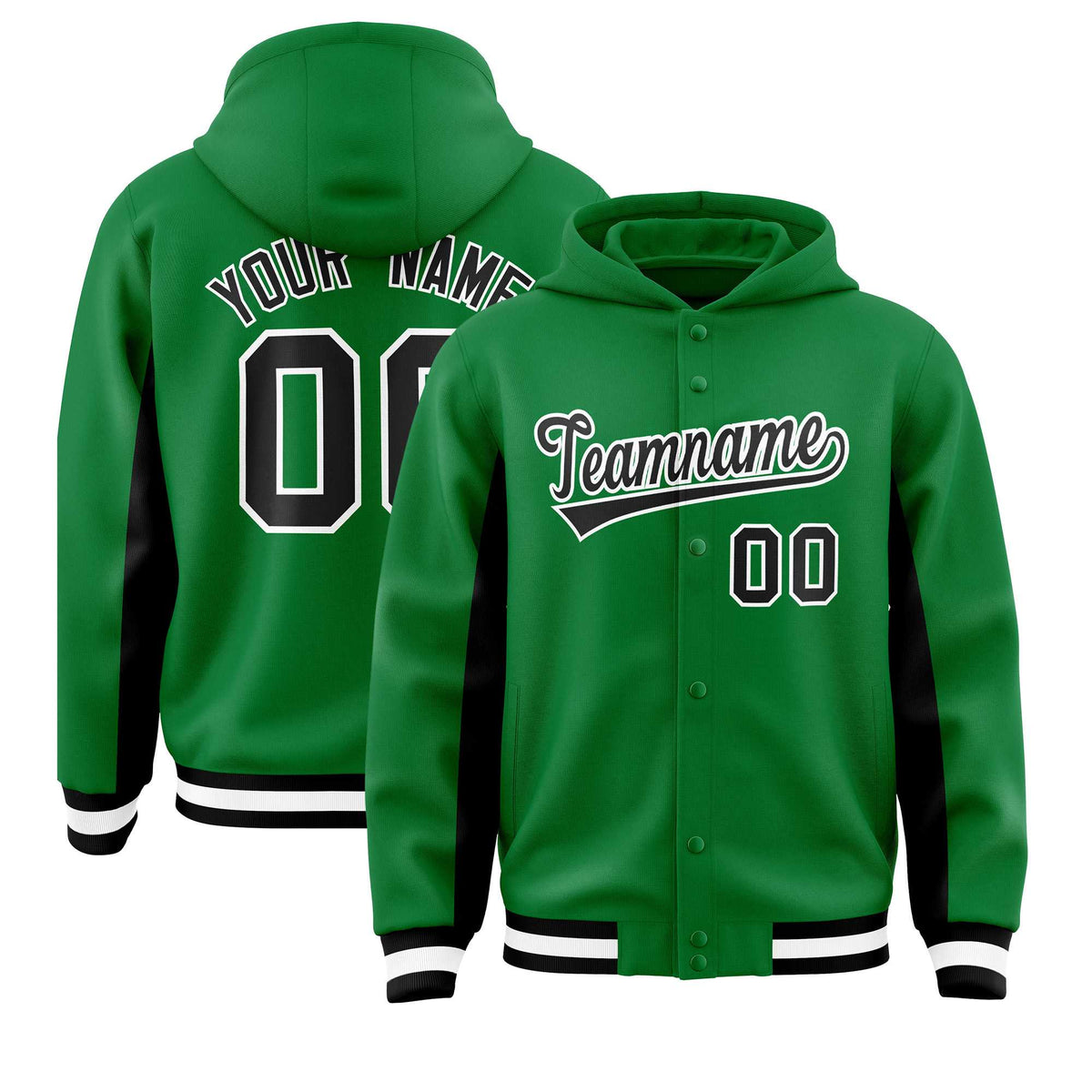 Custom Kelly Green Black Color Block Varsity Full-Snap Letterman Jacket Hoodie| KXKSHOP