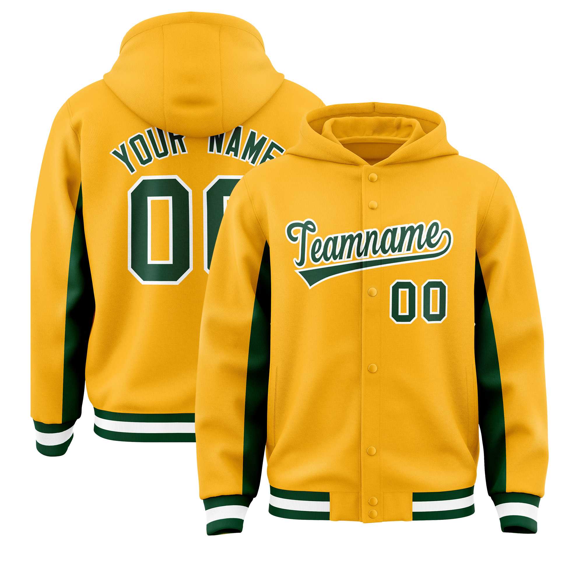 Custom Gold Green Color Block Varsity Full-Snap Letterman Jacket Hoodie| KXKSHOP
