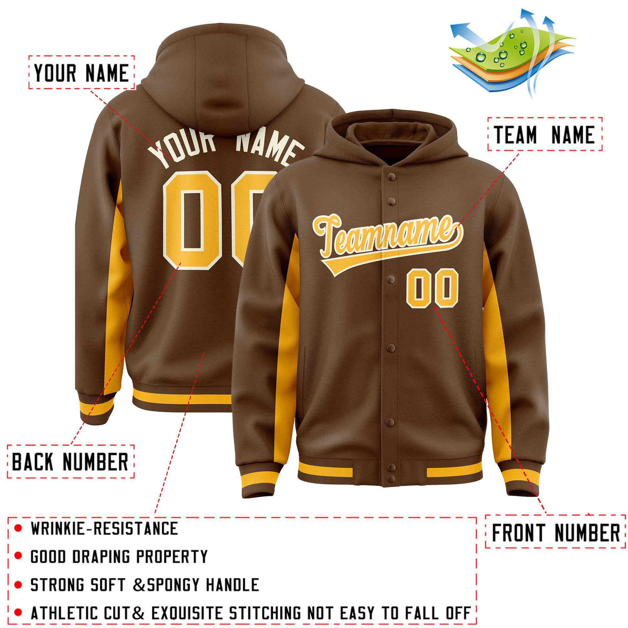 Custom Light Brown Gold Color Block Varsity Full-Snap Letterman Jacket Hoodie| KXKSHOP
