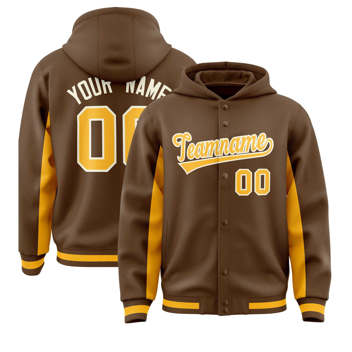 Custom Light Brown Gold Color Block Varsity Full-Snap Letterman Jacket Hoodie| KXKSHOP