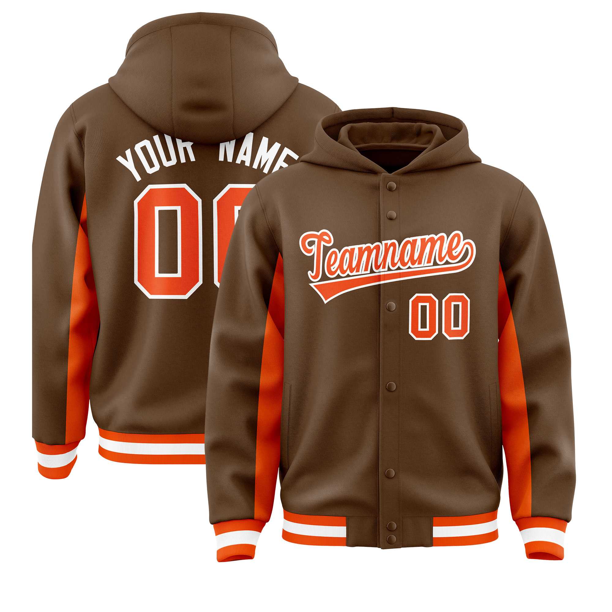 Custom Light Brown Orange Color Block Varsity Full-Snap Letterman Jacket Hoodie| KXKSHOP