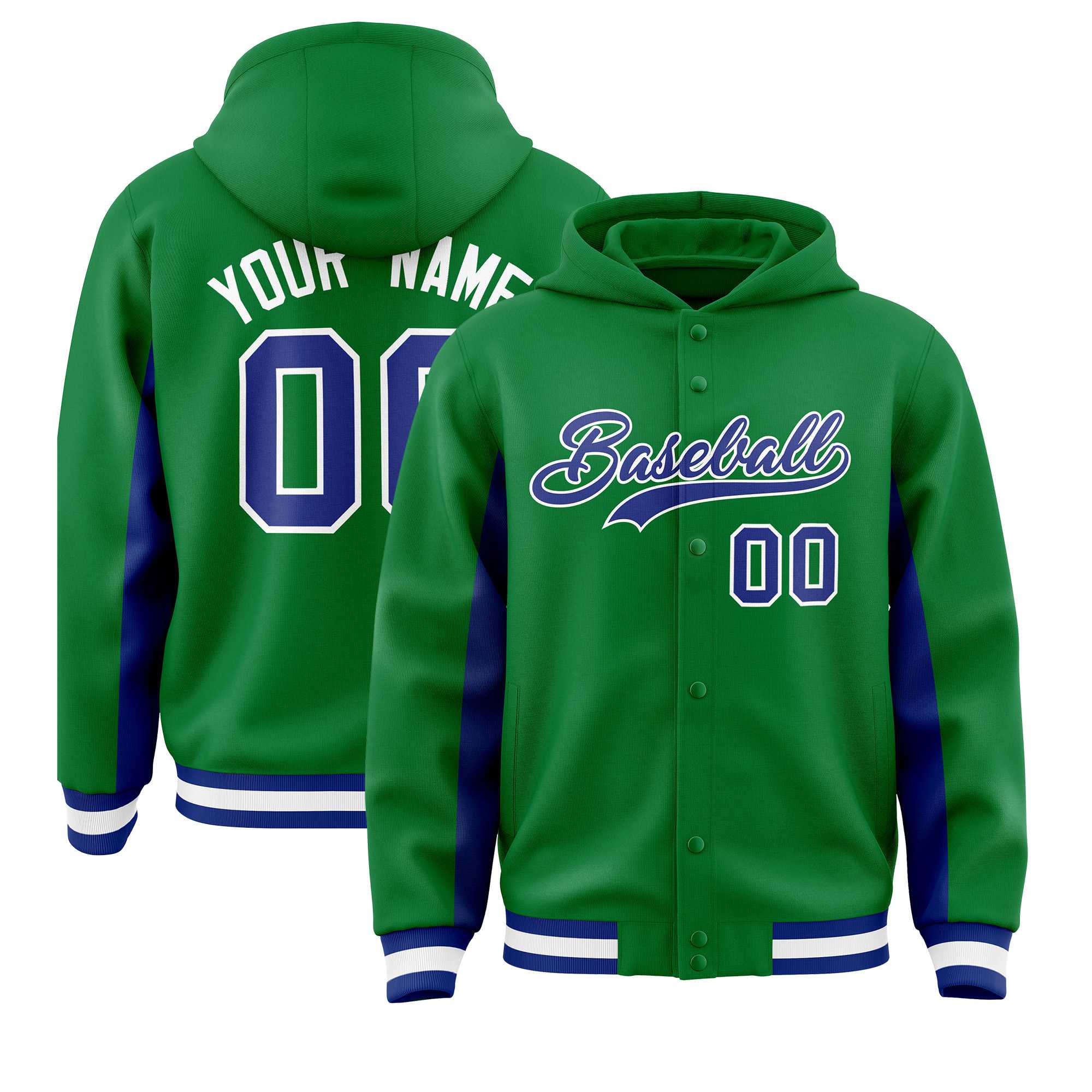Custom Kelly Green Royal Color Block Varsity Full-Snap Letterman Jacket Hoodie| KXKSHOP