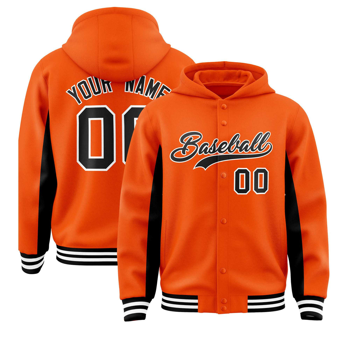 Custom Orange Black Color Block Varsity Full-Snap Letterman Jacket Hoodie| KXKSHOP