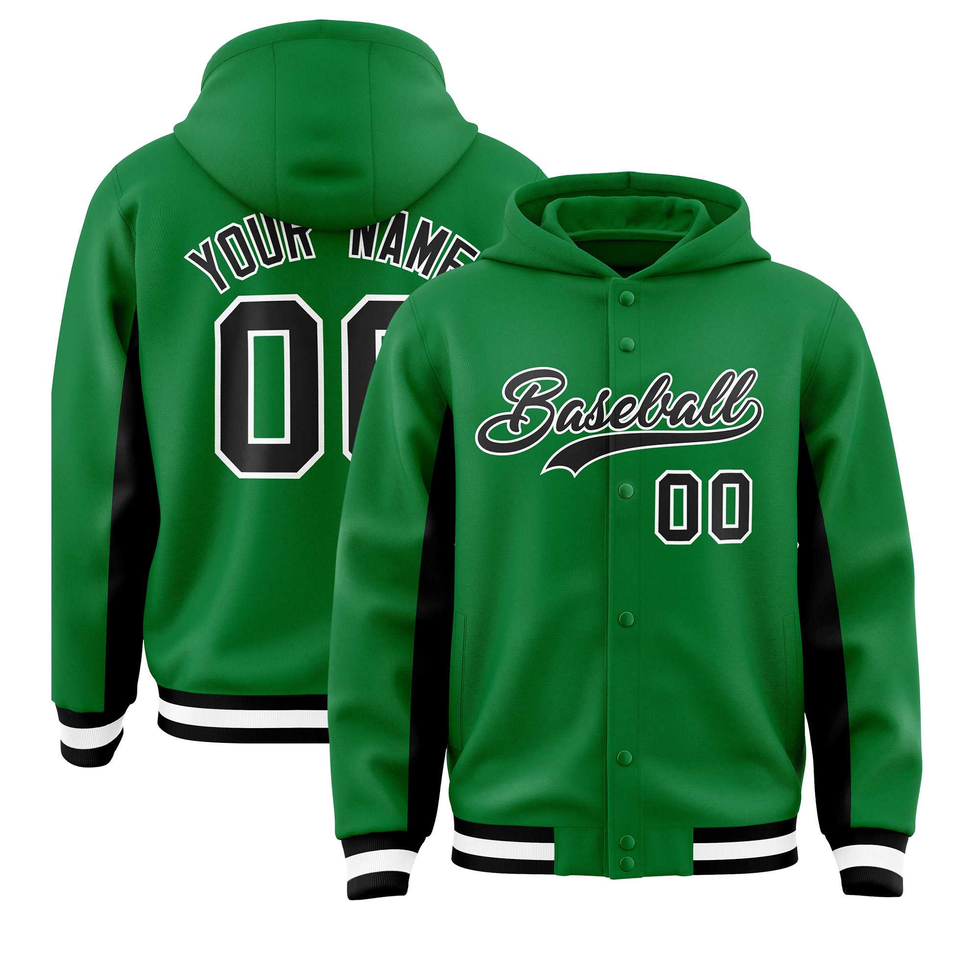 Custom Kelly Green Black Color Block Varsity Full-Snap Letterman Jacket Hoodie| KXKSHOP