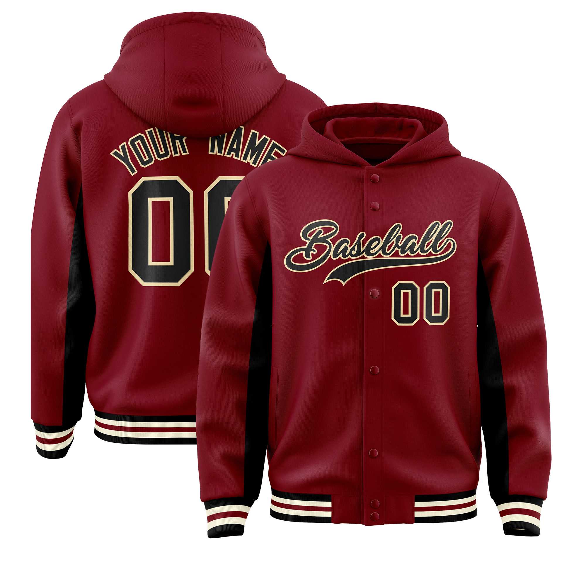 Custom Crimson Black Color Block Varsity Full-Snap Letterman Jacket Hoodie| KXKSHOP