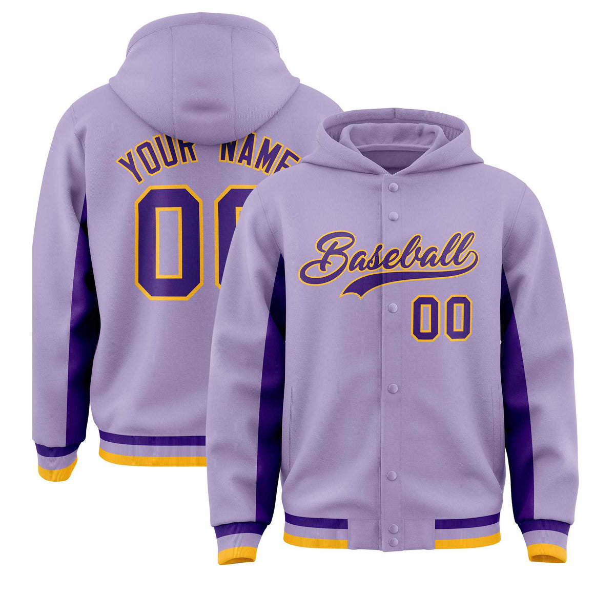 Custom Light Purple Purple Color Block Varsity Full-Snap Letterman Jacket Hoodie| KXKSHOP