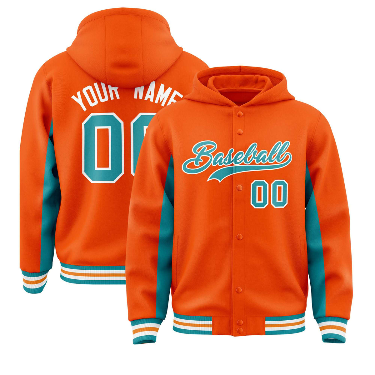Custom Orange Aqua Color Block Varsity Full-Snap Letterman Jacket Hoodie| KXKSHOP