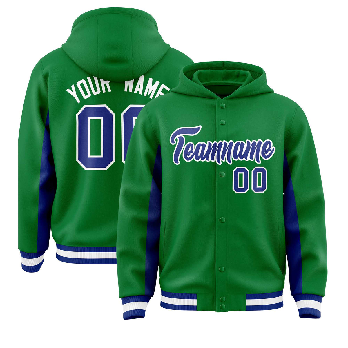 Custom Kelly Green Royal Color Block Varsity Full-Snap Letterman Jacket Hoodie| KXKSHOP