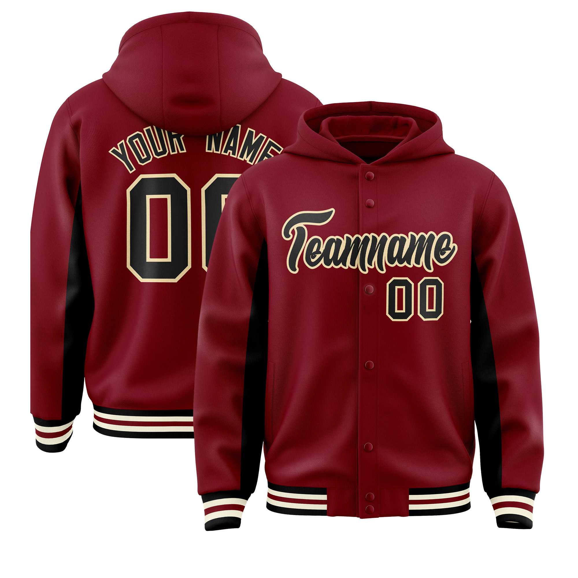 Custom Crimson Black Color Block Varsity Full-Snap Letterman Jacket Hoodie| KXKSHOP