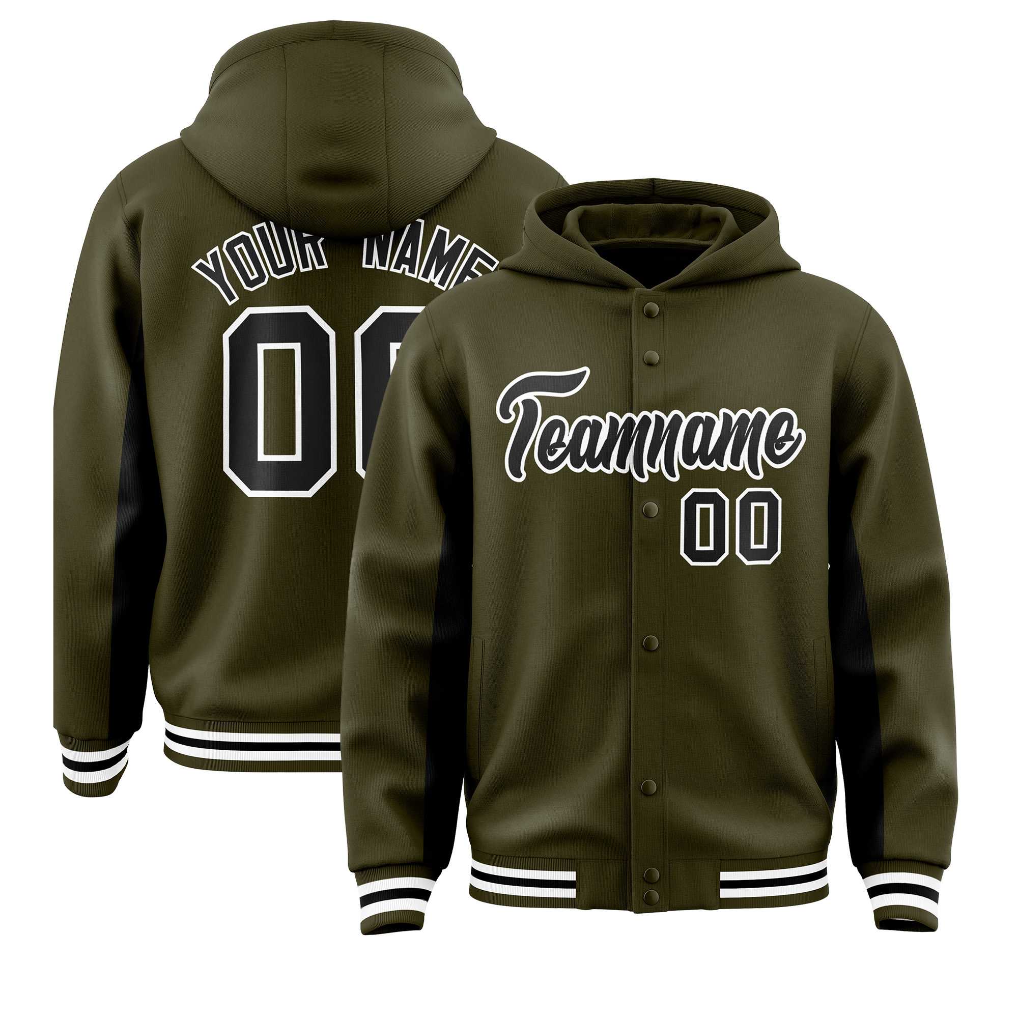 Custom Olive Black Color Block Varsity Full-Snap Letterman Jacket Hoodie| KXKSHOP