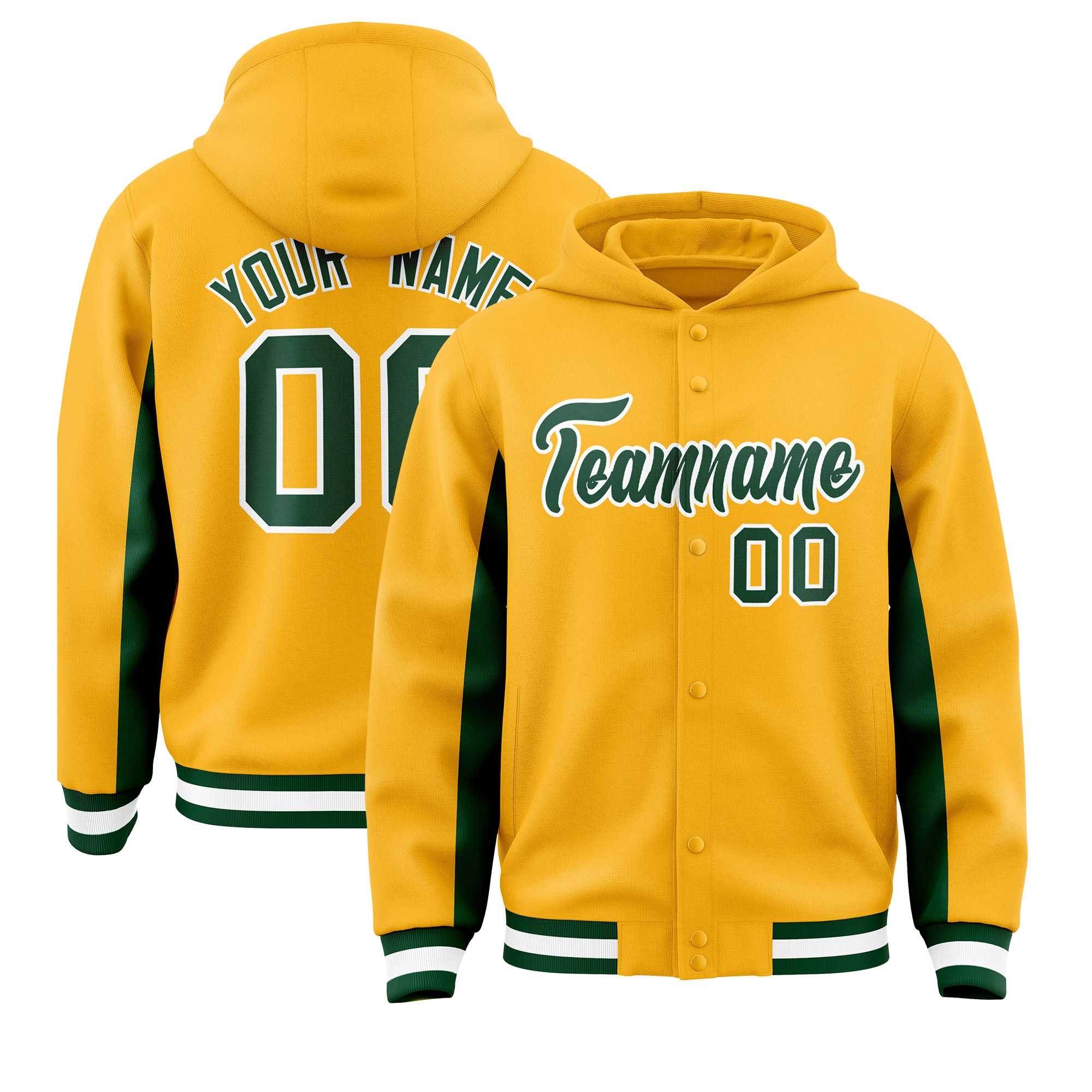 Custom Gold Green Color Block Varsity Full-Snap Letterman Jacket Hoodie| KXKSHOP