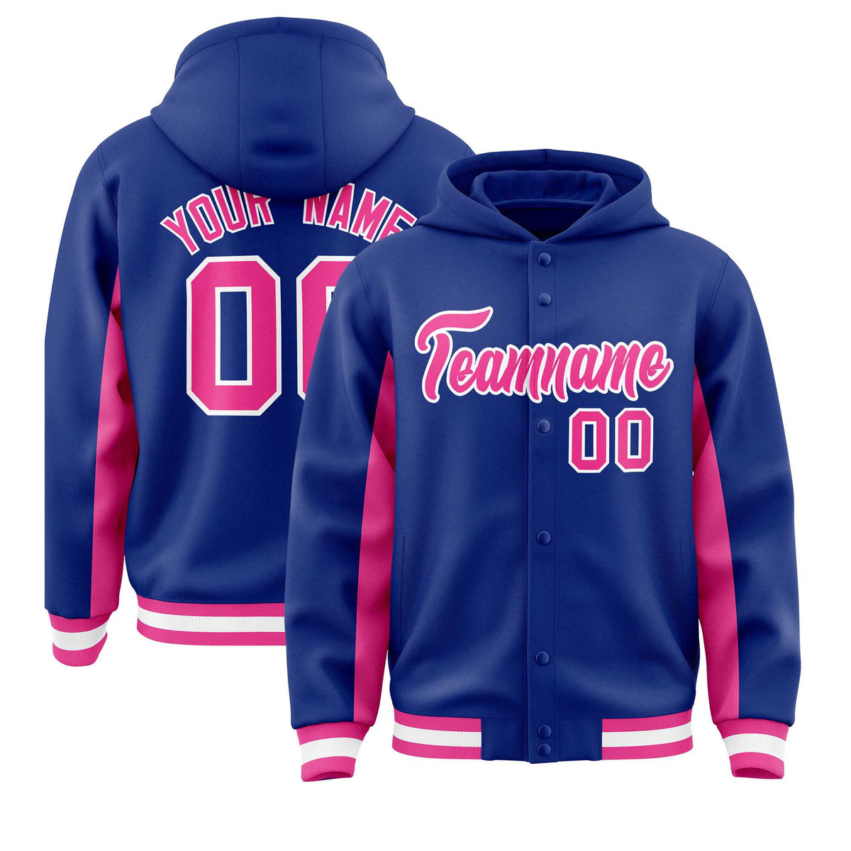 Custom Royal Pink Color Block Varsity Full-Snap Letterman Jacket Hoodie| KXKSHOP