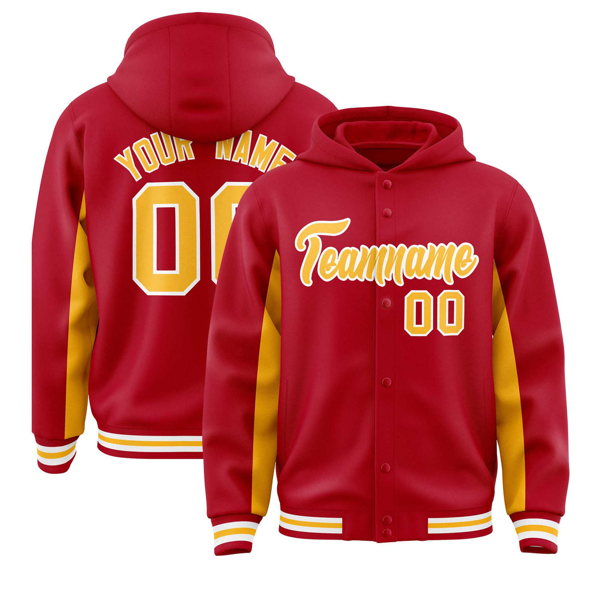 Custom Red Gold Color Block Varsity Full-Snap Letterman Jacket Hoodie| KXKSHOP