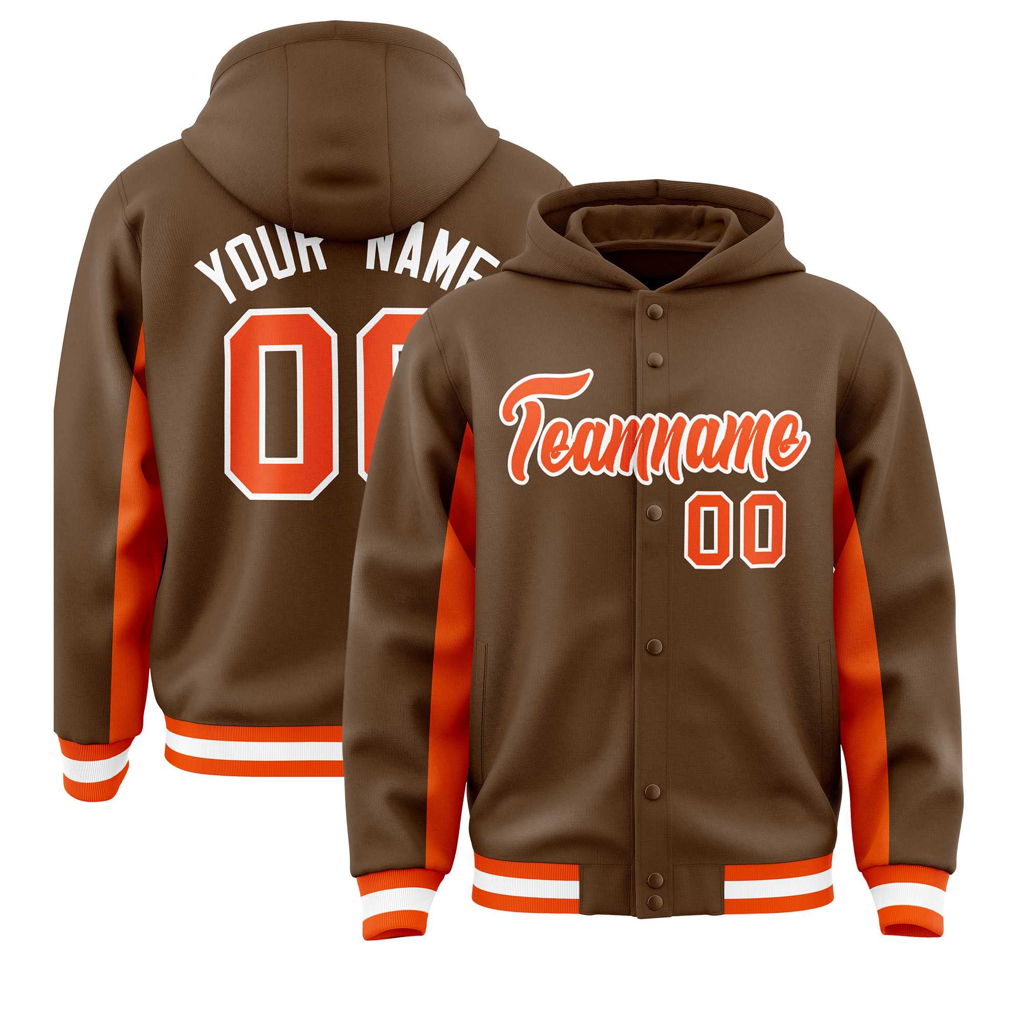 Custom Light Brown Orange Color Block Varsity Full-Snap Letterman Jacket Hoodie| KXKSHOP