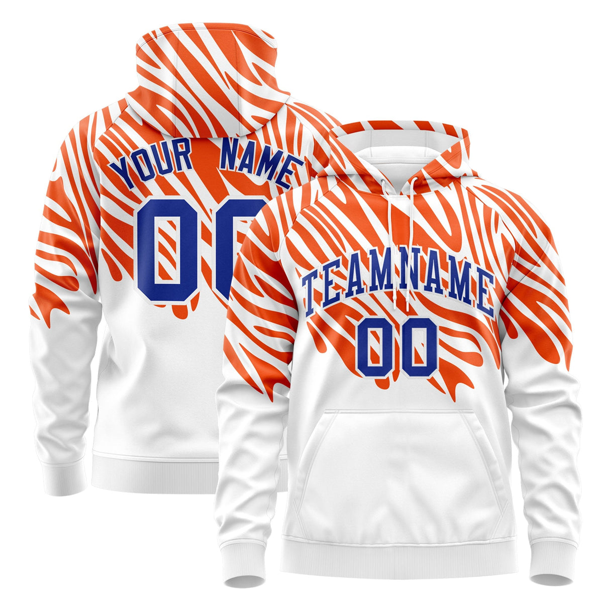 Custom Orange White Royal Blue Leopard Print Pullover Sweatshirt Hoodie| KXKSHOP