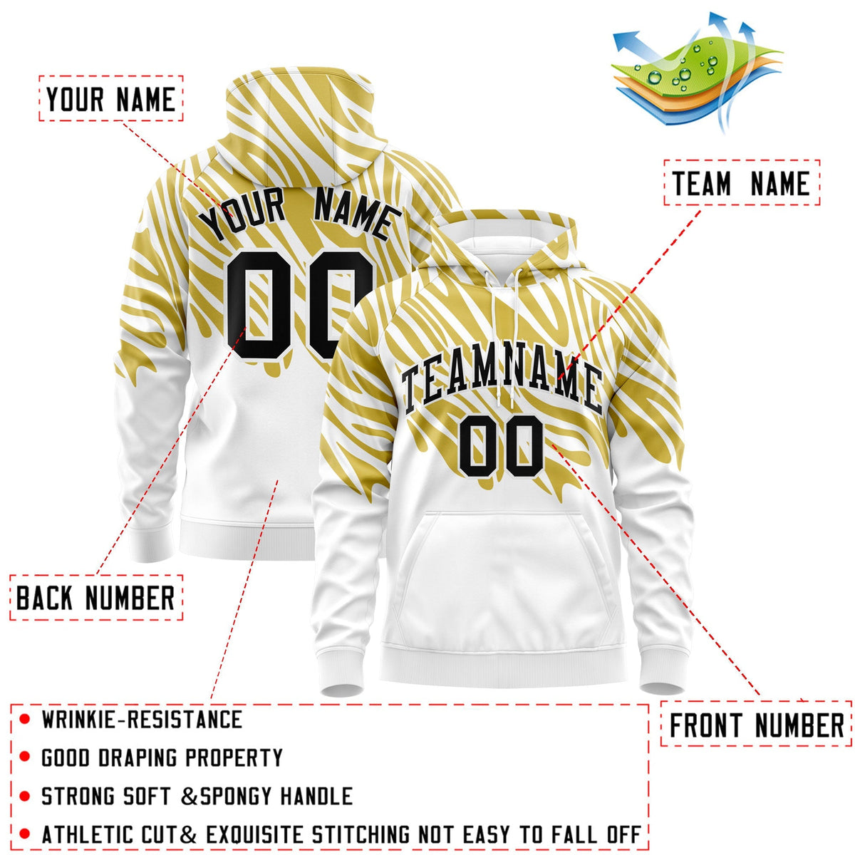 Custom Old Gold White Leopard Print Pullover Sweatshirt Hoodie| KXKSHOP