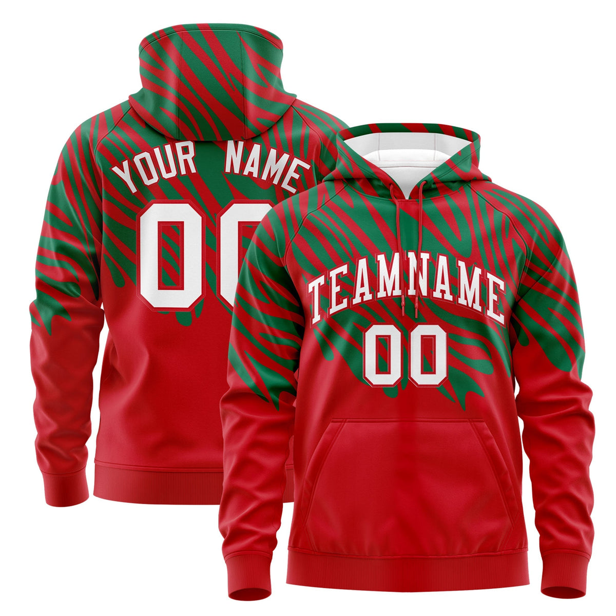 Custom Red Kelly Green Leopard Print Pullover Sweatshirt Hoodie| KXKSHOP