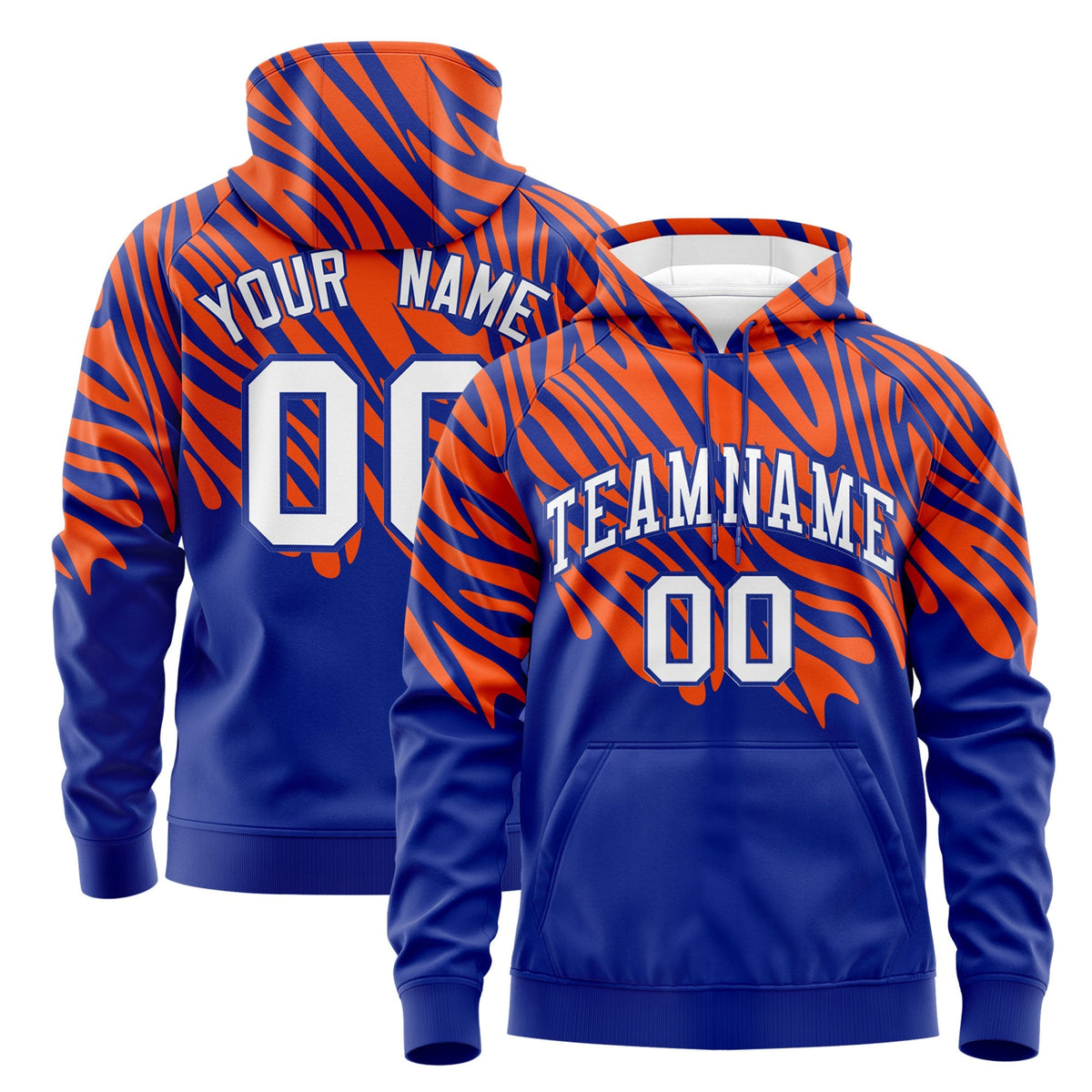 Custom Orange Royal Blue Leopard Print Pullover Sweatshirt Hoodie| KXKSHOP
